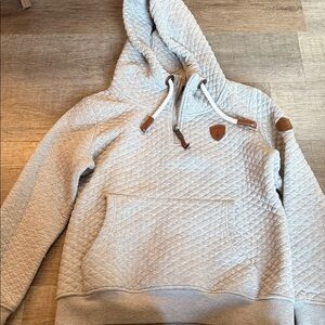Wanakome Gray Quilted Hoodie with Brown Accents